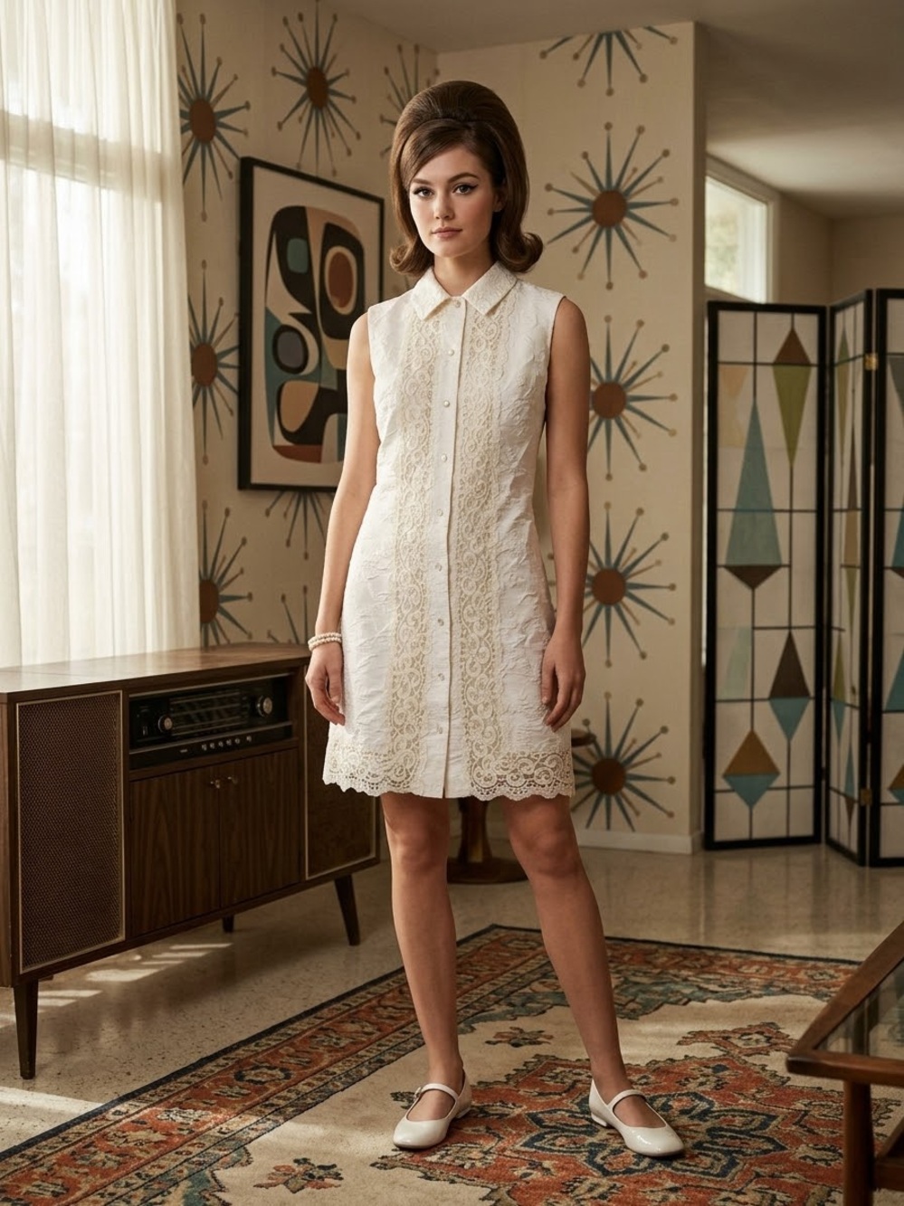 Sleeveless White Lace Shift Dress